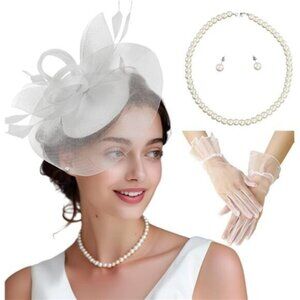 Fascinator Hats for Women Tea Party White